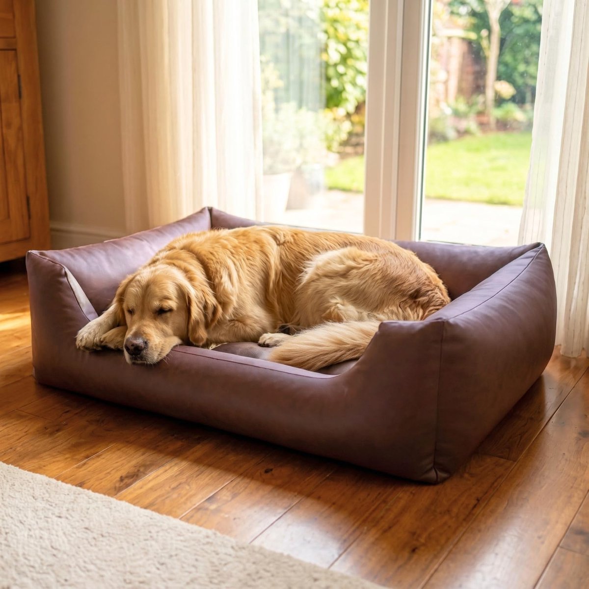 4L Textil Mario Orthopedisch hondenbed van kunstleer, XXL, hondenmand, kunstleer, voor grote honden, traagschuim, visco, extra groot, krasbestendig, waterafstotend, 140 x 110 x 25 cm, bruin thumbnail 2