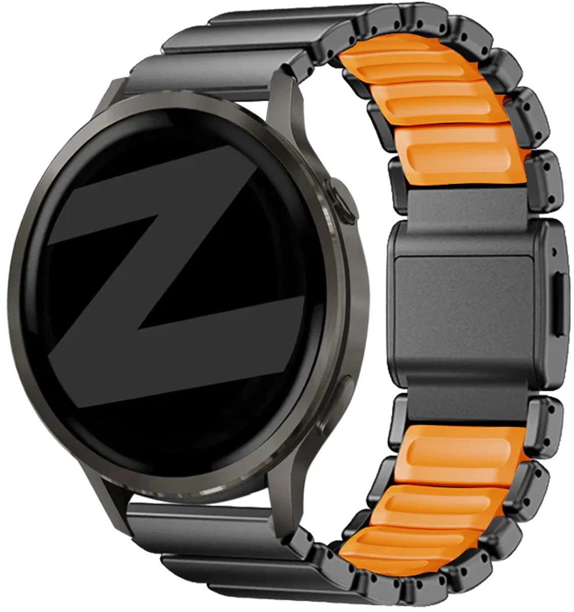 Bandz Titanium 'Hybrid' band geschikt voor Garmin Vivoactive 4 / Garmin Venu 4 - 45mm / Garmin Venu 3 / Garmin Venu 2 / Garmin Forerunner 570 - 47mm / Garmin Forerunner 265 / Garmin Forerunner 255 - Zwart/Oranje