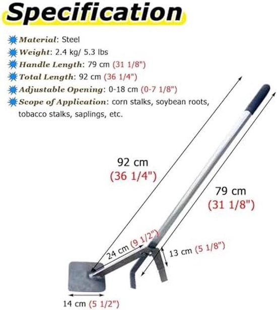 Worteltrekker Tool - Stronkverwijderaar - Onkruid Verwijderen - Hefboomontwerp - 92-142 cm - Zwart — afbeelding 2