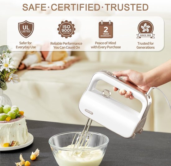 Elektrische Mixer - Keukenmixer Handmixer - Bakken en Maken - 5 Snelheden Turbo - 300 Watt - Champagne Goud — afbeelding 4