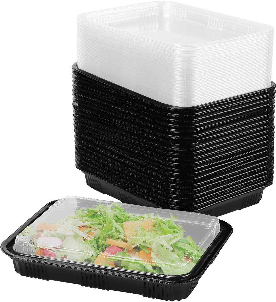 Dailygoods- Sandwichschotels 40 Stuks - Herbruikbare Buffetten - Cateringdienbladen - Kunststof Zwart - 26,4 x 20 x 4,5 cm - Voedseltrays met Deksel