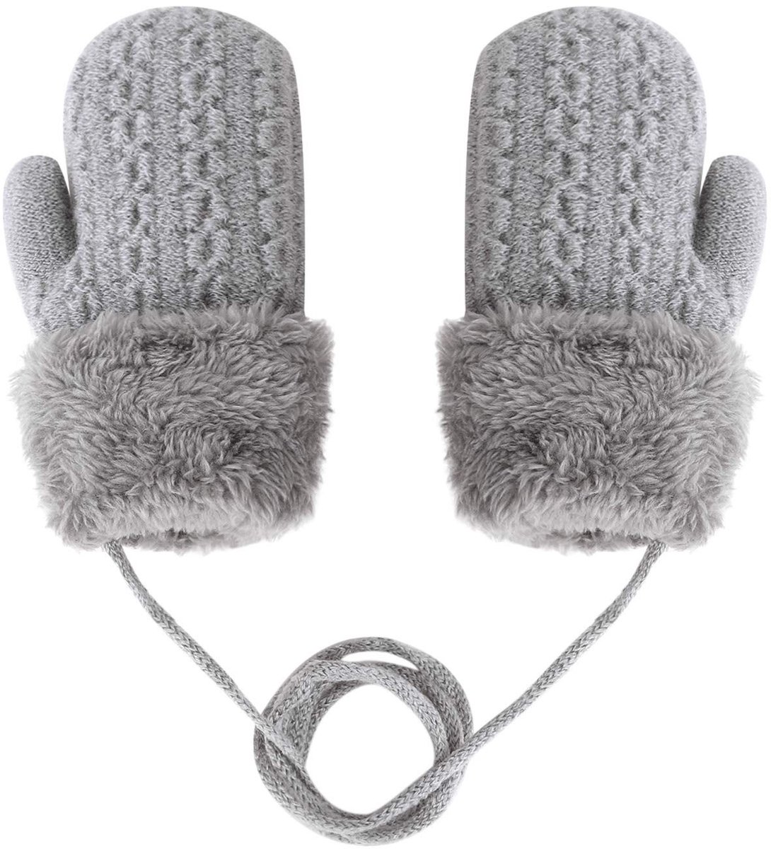 Dailygoods - Dailygoody - Schattige wanten voor baby's en peuters - Warme gebreide handschoenen - Grijs-effen - Winter wanten - Geschikt voor jongens en meisj