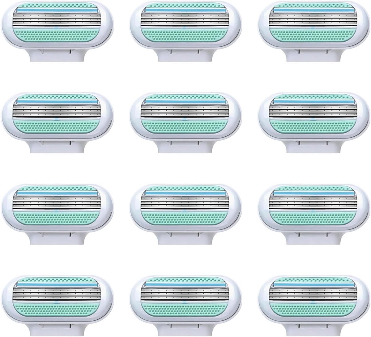12 vervangende scheermesjes voor dames, universele 3-fasen scheermesjes voor benen, oksels en intieme delen, roestvrij staal en huidvriendelijk