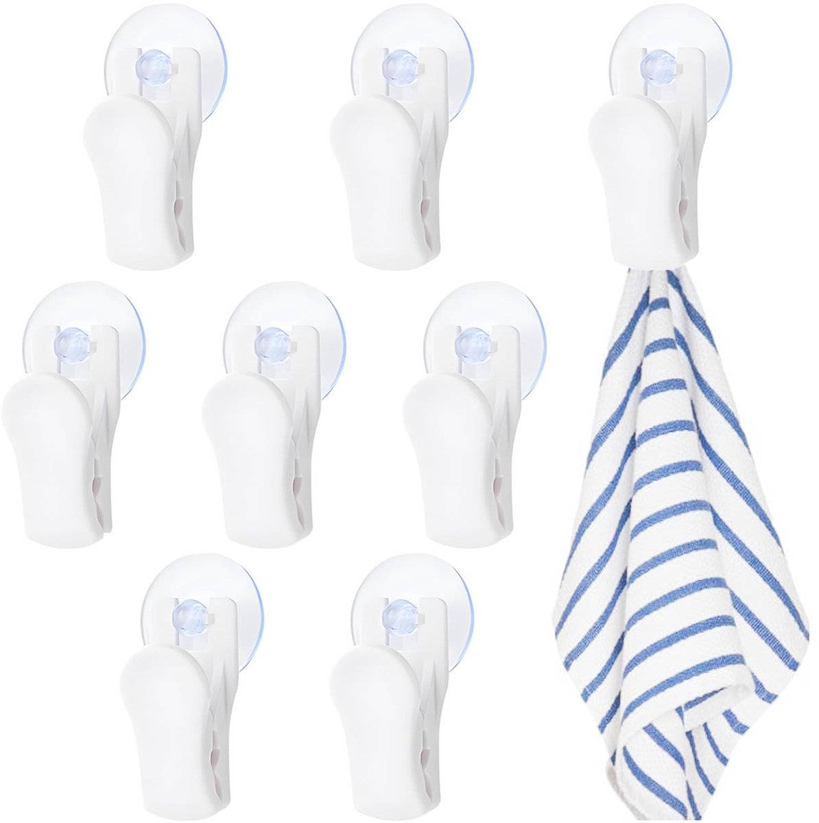 Dailygoods - Cosensi - Dailygoods - Set van 8 Witte Zuignapklemmen voor Thuis en Badkamer