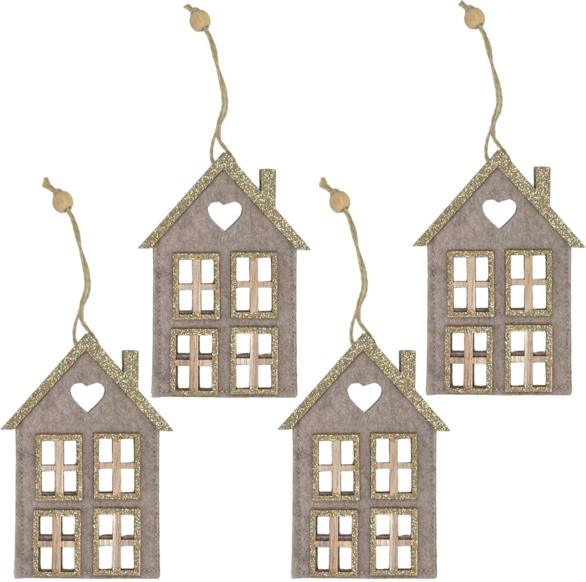 Dailygoods - Dailygoody - vilten kersthangers - kerstboomversiering - set van 4 stuks - beige - adventsdecoratie - sfeervolle kerstdecoratie - geschikt voor alle l...