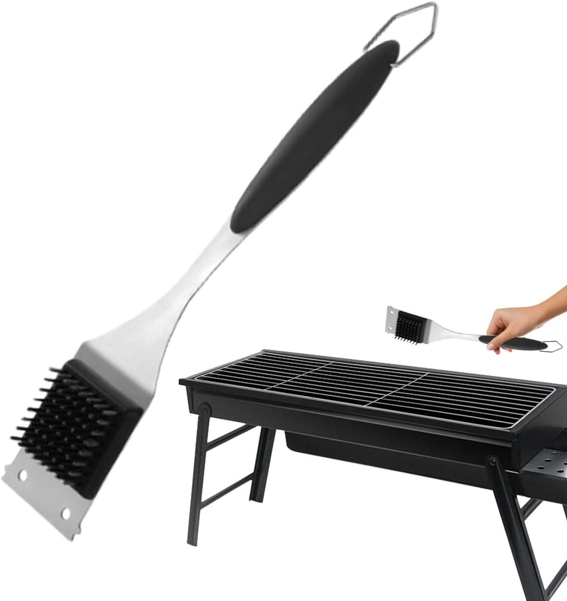 Grill Borstel - Barbecue Schraper - Grill Reinigen - Ergonomisch Handvat - 42.5 cm - Zwart