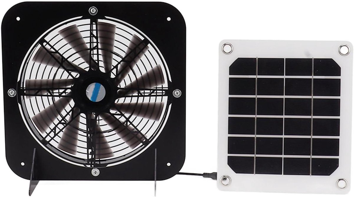 Ventilator op zonne-energie - Afzuigventilator - Luchtcirculatie verbeteren - Inclusief 100W zonnepaneel - 135 inch - Zwart
