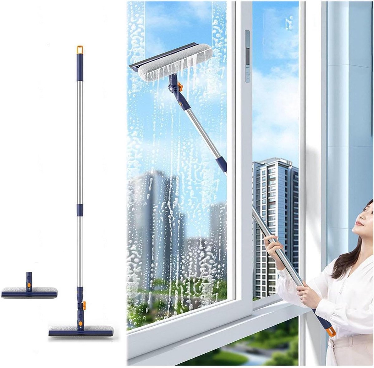 Raamreiniger 2-in-1 - Glazenwasser - Ramen Schoonmaken - Draaibare Kop - 120 cm - Wit