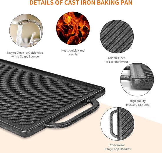 Tafelgrill Inductie - Bakplaat - Gietijzer - kookplaat accessoire — afbeelding 4
