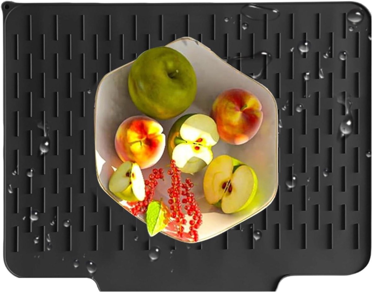 Afdruipmat Keuken - Siliconen Mat - Servies Drogen - Antislip Onderkant - 40 x 32 cm - Zwart