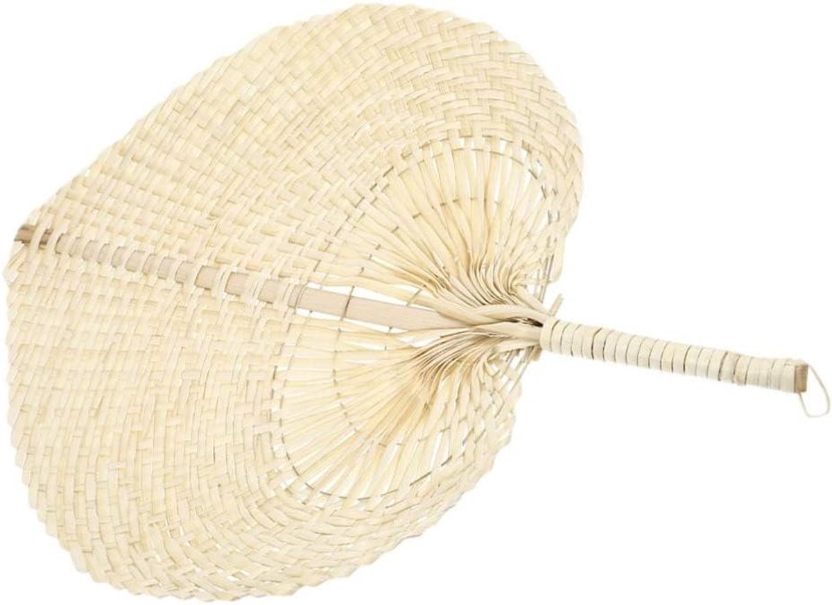 Handgemaakte Ventilator - Geweven Zomer Fan - Buiten Koelte - Perzikvormig Design - 37 cm - Houtkleur