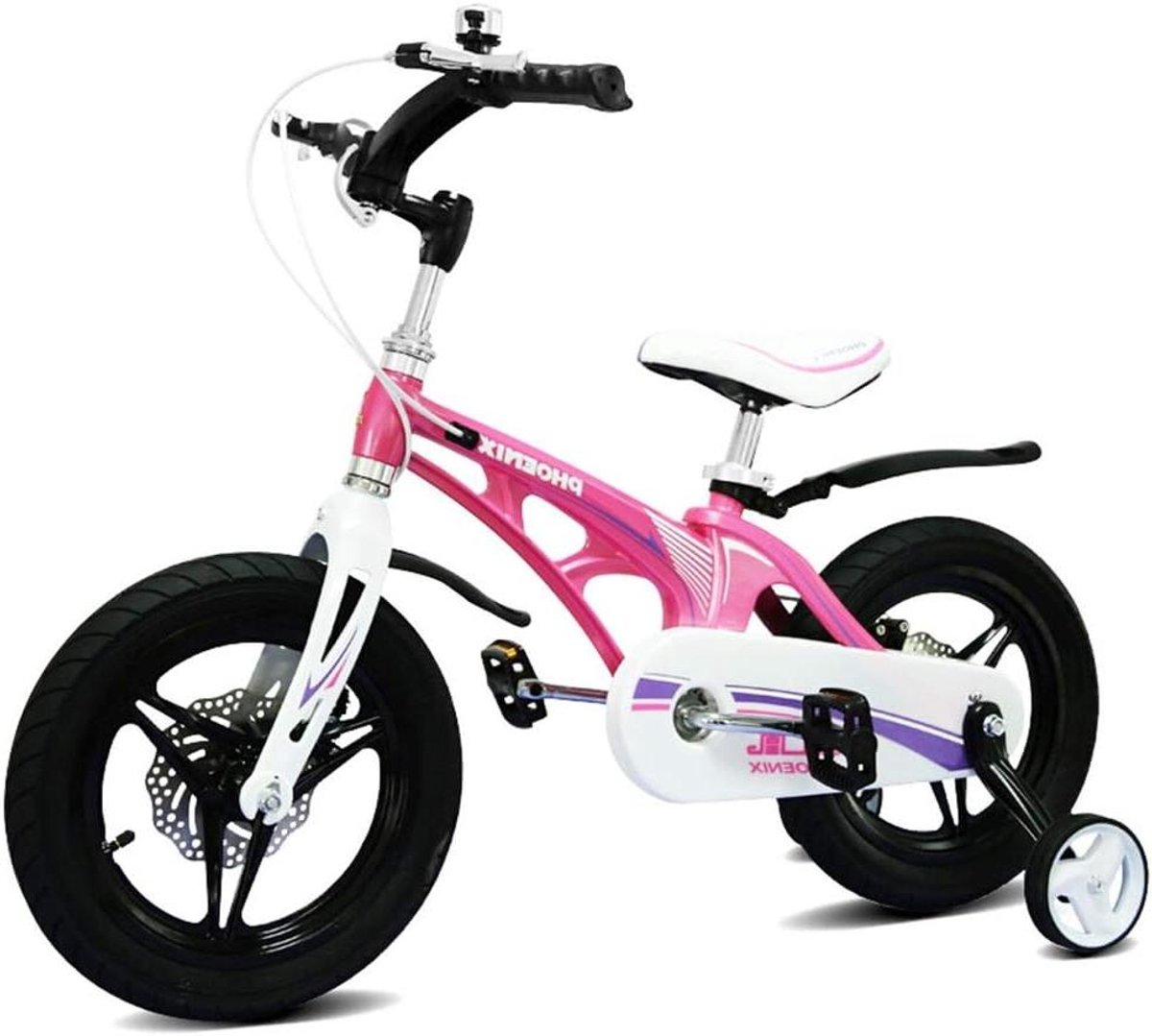 Kinderfiets - Jongensmeisjesfiets - Leren Fietsen - Lichtgewicht Magnesiumframe - 18 inch - Roze
