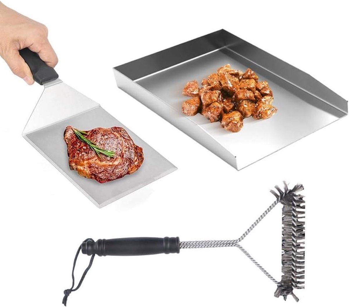 Grillplaat RVS - Bakplaat Plancha - Buiten koken - Antiaanbaklaag - 30x20 cm - Zilver