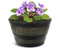 Bloempotten Whiskey Barrel - Plantenbakken Buiten - Planten Versieren - Vintage Houtnerf Design - 38 cm Diameter - Old Wood Brown
