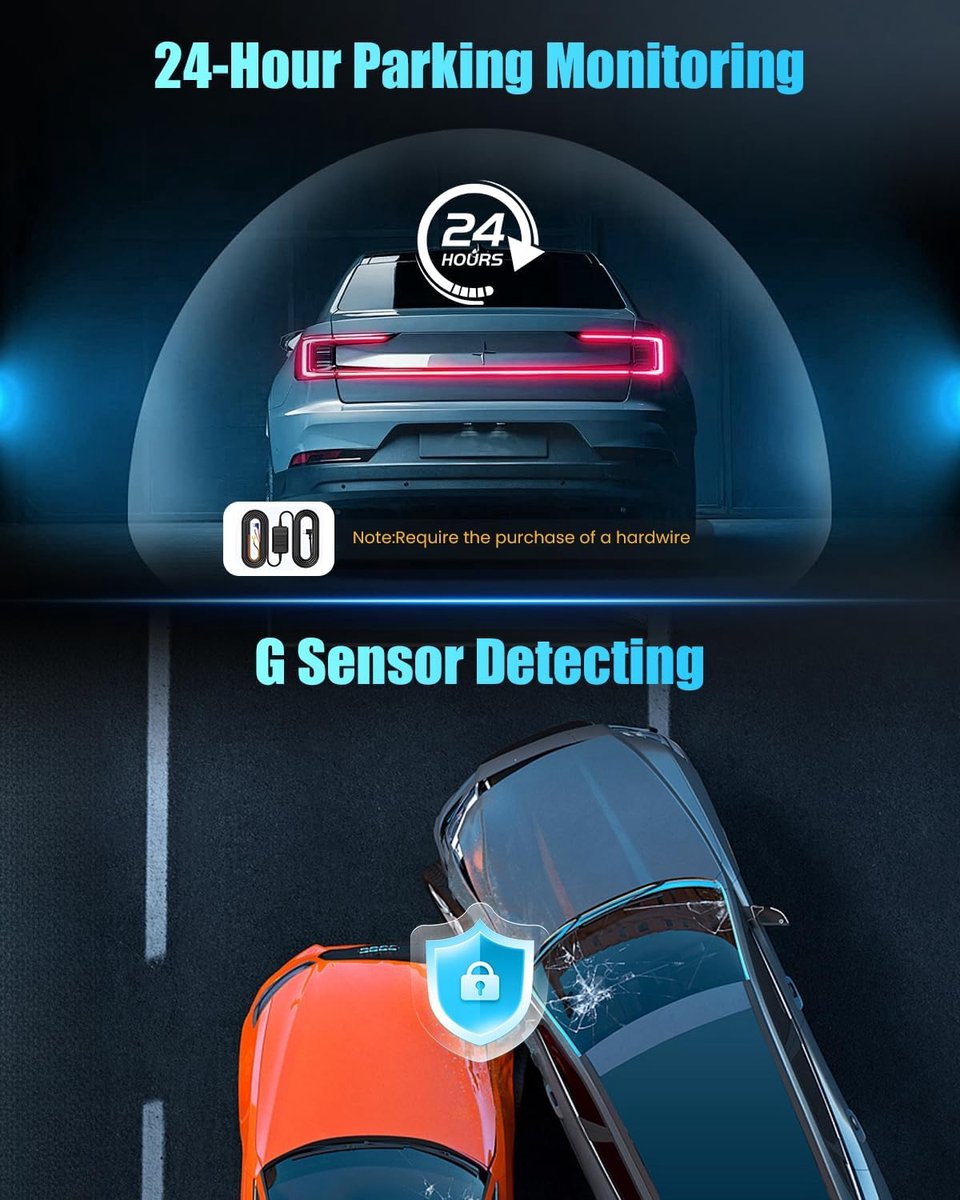 Auto Dashcam - Autocamera Rijrecorder - Veilige Ritten - 4 Kanaals 360° Opname - 3 Inch Scherm - Zwart – foto 4