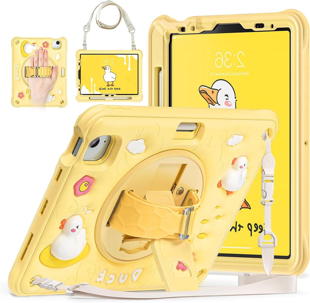Kinders iPad Hoes - Tablet Beschermhoes - Tablets Beschermen - 360 Graden Standaard - 102 Inch - Eend