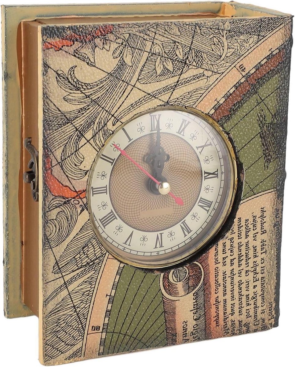 Boek Decoratie - Opbergdoos Klok - Woonkamer Decoratie - Vintage Stijl - 14.8x12x6cm - Groen