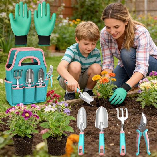 Tuingereedschap Set met Tas Bloemenprint Tuinset Duurzaam Compleet Cadeau van Tuingereedschap. — afbeelding 4