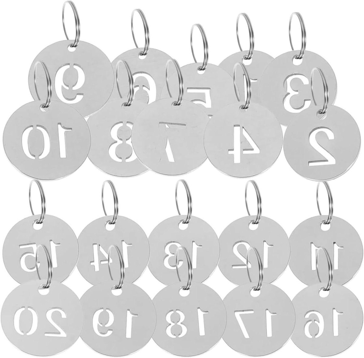 Stalen sleutellabels - Nummertags - Items organiseren - Roestvrij staal - 1-200 - Zilver