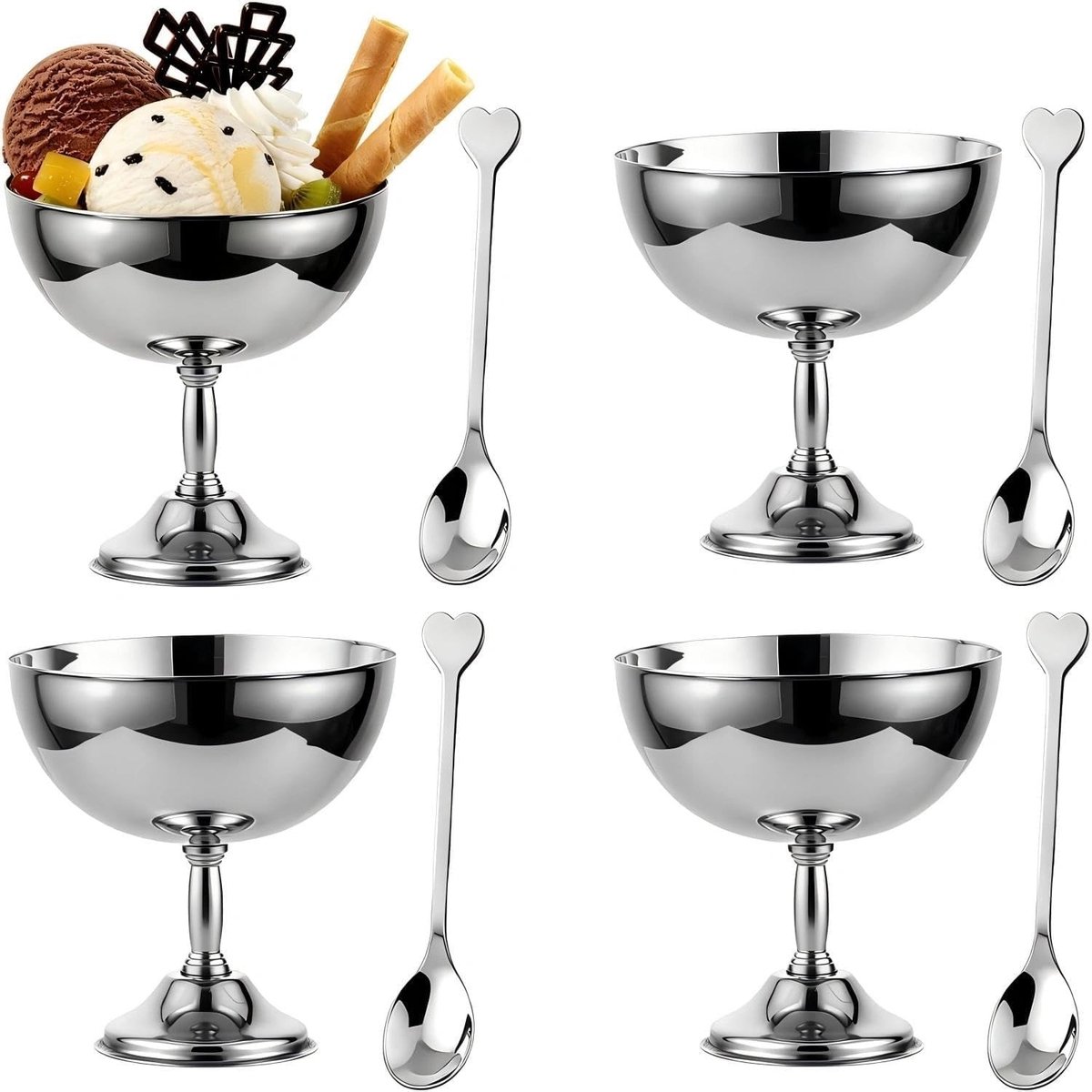 Dailygoods - Set van 4 Roestvrijstalen Ijsbekers voor Desserts