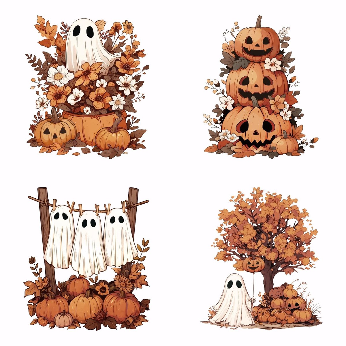 Dailygoods - Set van 4 Halloween Opstrijkbare Transfers voor Kleding en Accessoires