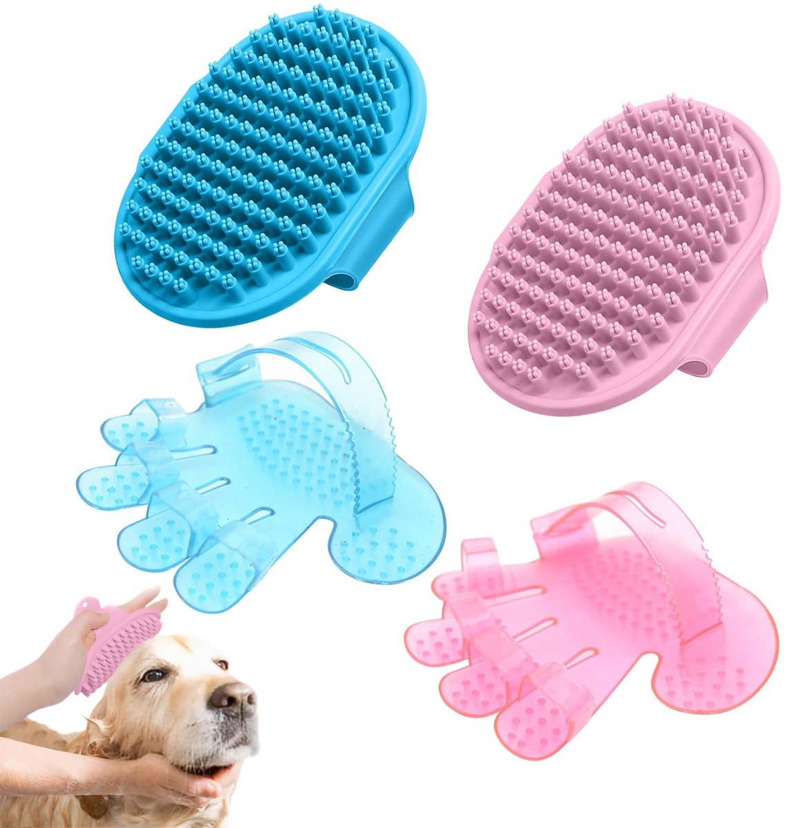 Dailygoods - Set van 4 Verstelbare Hondenwasborstels en Washandschoenen