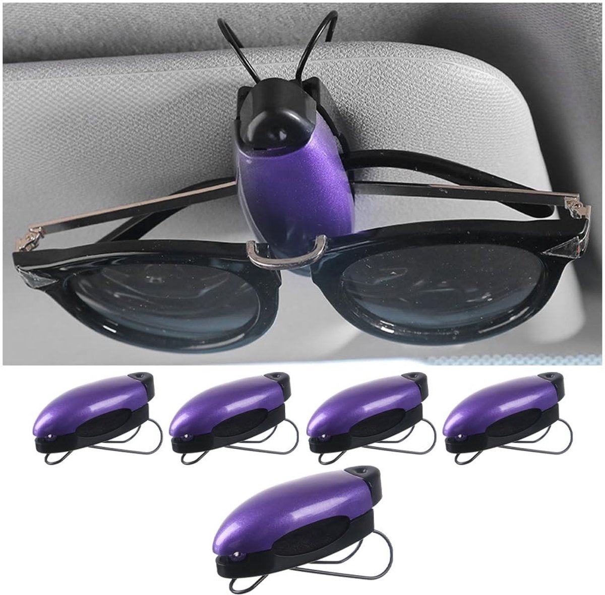 Dailygoods - Multifunctionele Zonnebrilhouder voor Autovizier, 5 Stuks