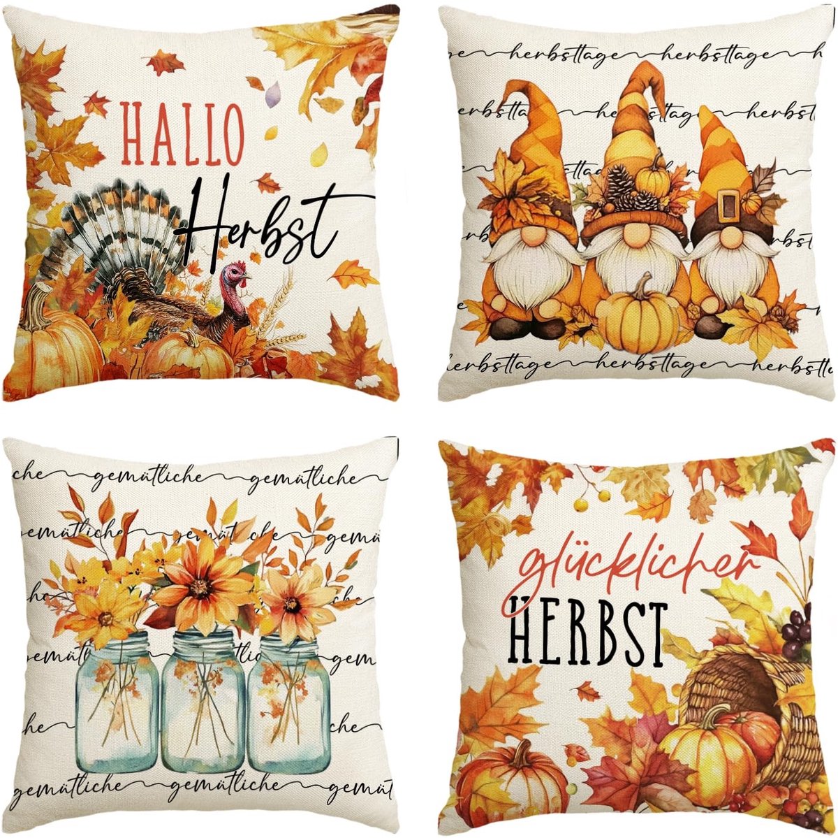 Dailygoods - Set van 4 Sierkussenslopen met Herfstthema