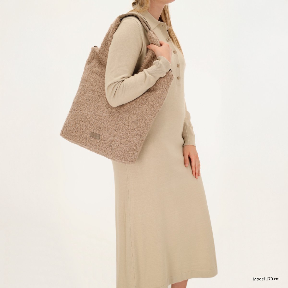 Beagles Nancy Shopper - Teddy Look - Schoudertas - Verstelbare Schouderband - Damestas - Casual - Tote Bag - Dames Tas - Taupe