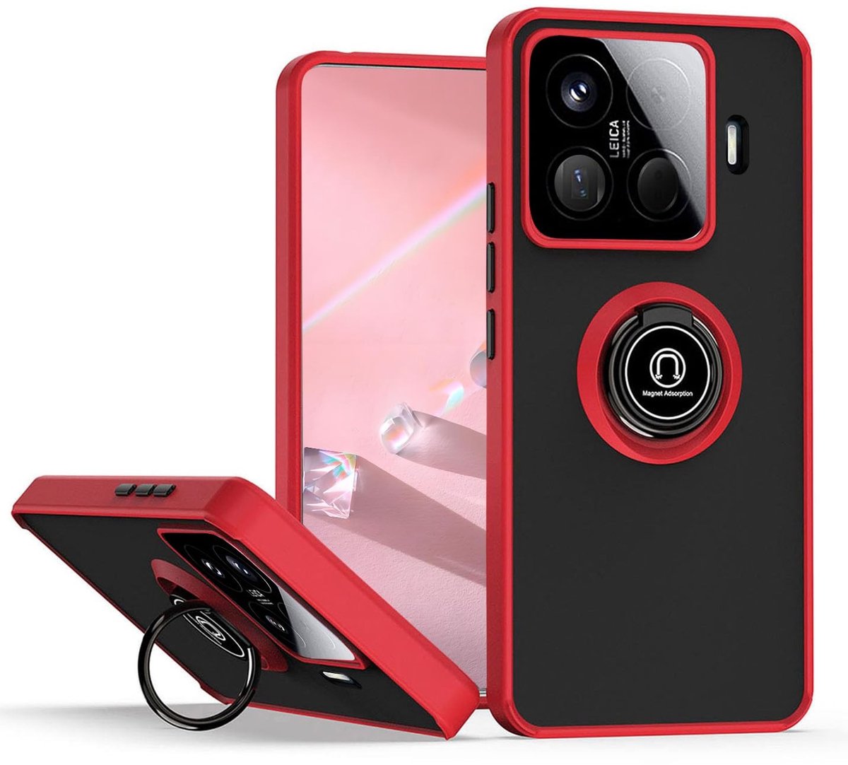 Dailygoods - Schokbestendig Hoesje voor Smartphone met Magnetische Autostandaard Rood