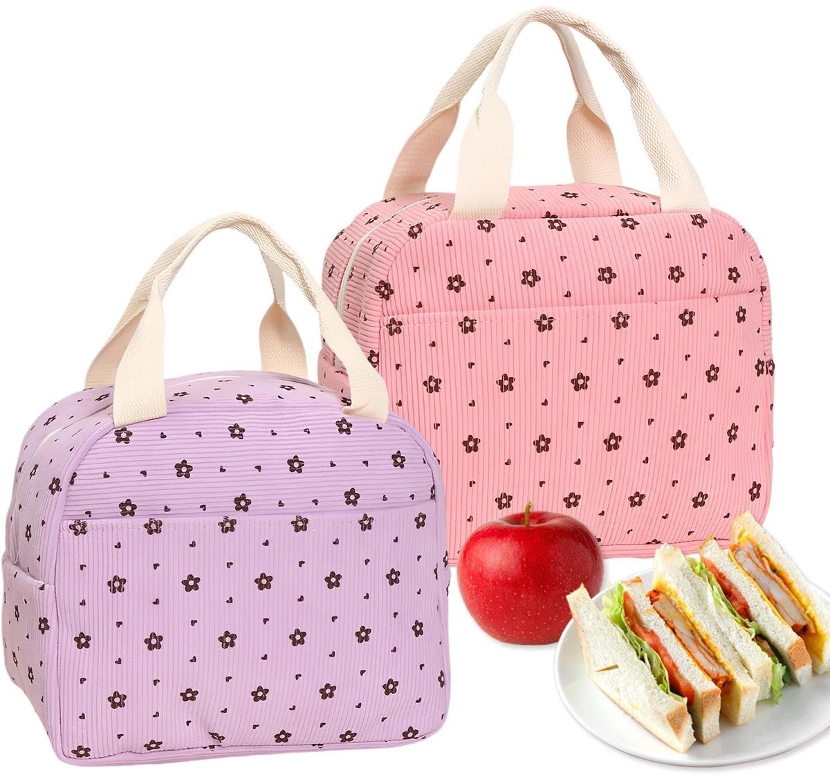 Dailygoods - Set van 2 Geïsoleerde Lunchboxen in Roze en Paars
