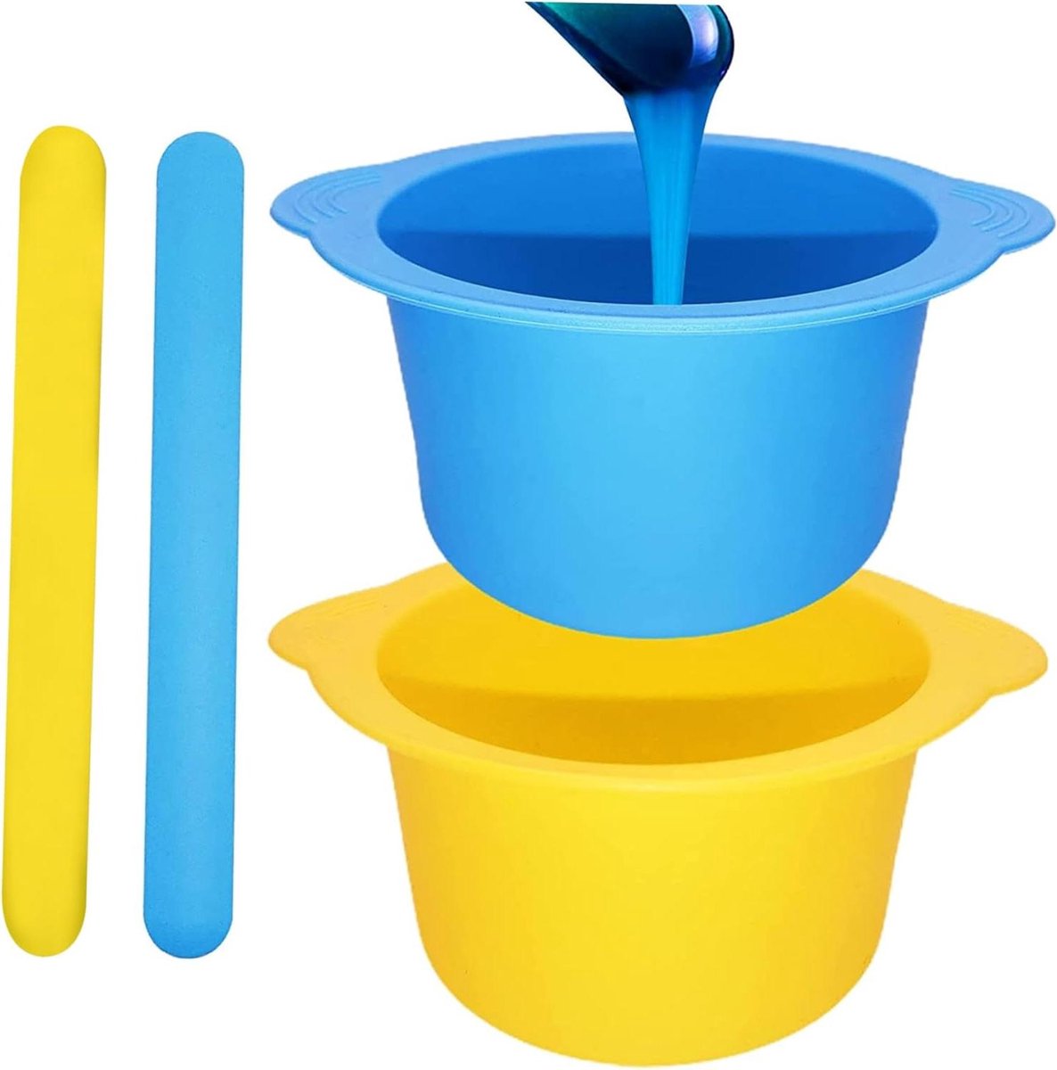 Siliconen Wax Pot - Wax Liner - Ontharen Thuis - Antikleef Herbruikbaar - 2 Stuks - Blauw Geel
