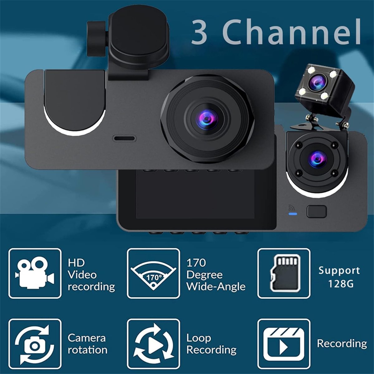 Dash Camera Auto - Voertuig Recorder - Veilig Rijden - 3 Kanaals Opname - 1080P Resolutie - Zwart – foto 5