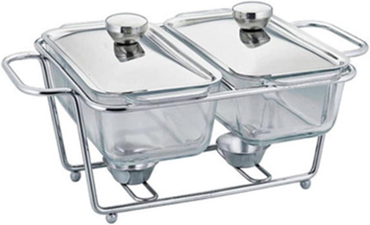 Voedselverwarmer Warmhoudlade - Buffet Server - Gerechten Warm Houden - Roestvrij Staal - Dubbele Bakken - Zilver