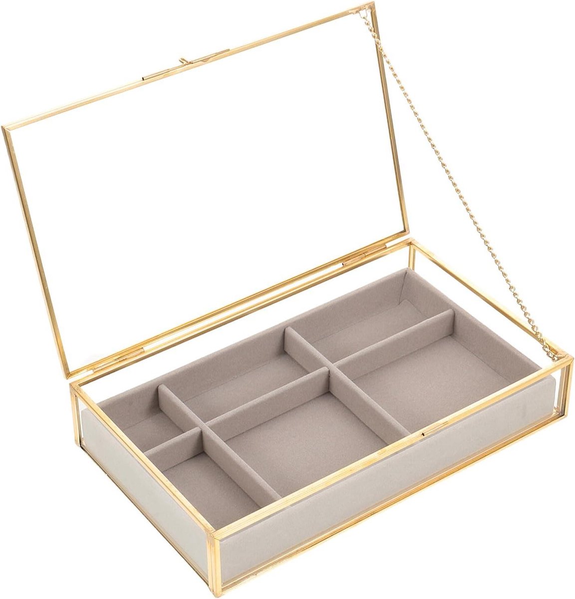 Glazen Sieradendoos - Opbergdoos Ringen - Sieraden Organiseren - Met Vakverdeling - 22 x 13.5 x 4.5 cm - Transparant