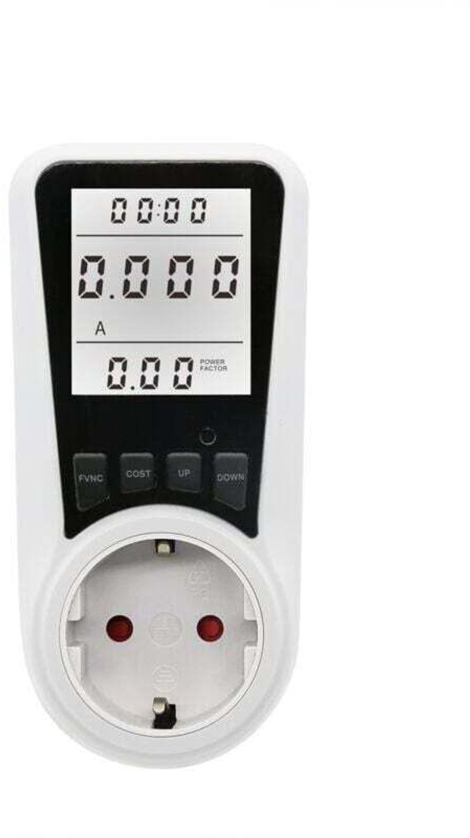 Witte stekker voor elektriciteitsmeter, XU, 7-standen stekker voor elektriciteitsmeter, LCD-display, maximaal 3680 watt, wit licht -