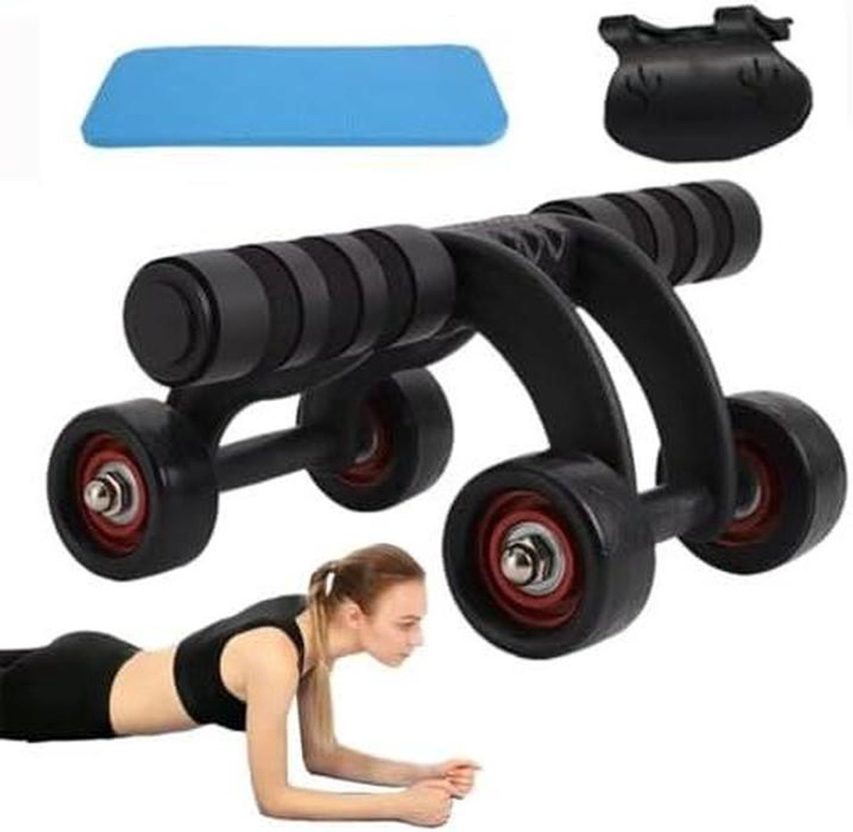 Buikspierwiel - Core Trainer - Krachttraining Thuis - Vierwiel Ontwerp - 17x10x33cm - Zwart