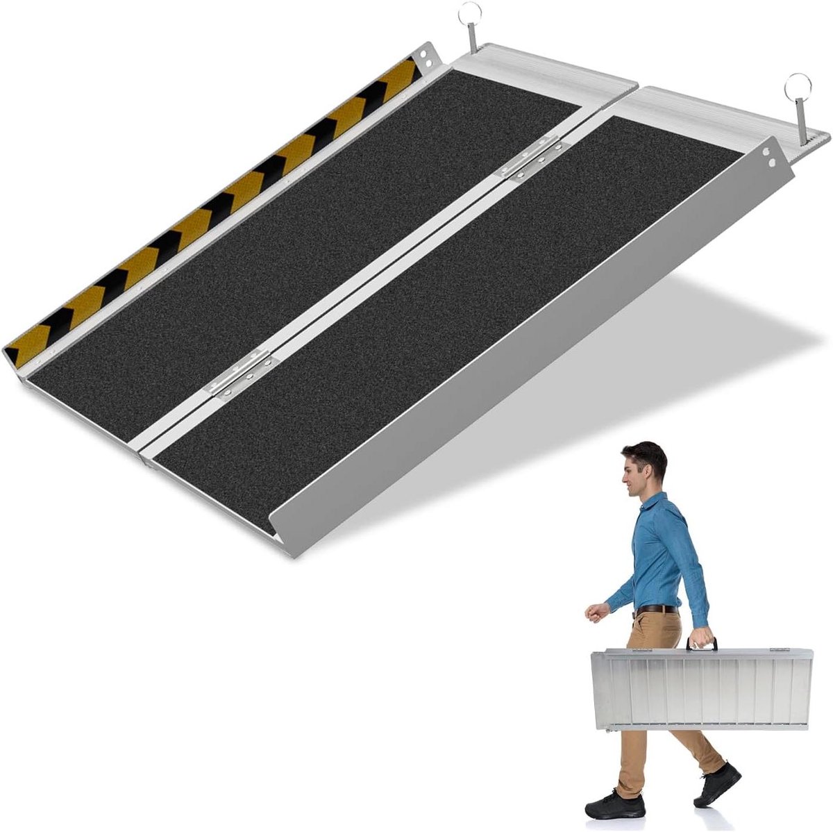 Rolstoelhelling - Mobiele oprijplaat - Drempels Overbruggen - Antislip Oppervlak - 91 x 73 cm - Zilver Zwart