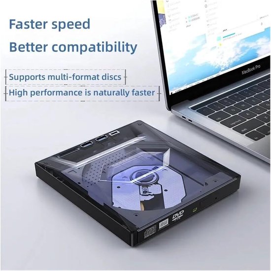 Externe Blu-ray speler - DVD CD brander - Bestanden overzetten - 7-in-1 multifunctioneel - USB 3.0 - Zwart — afbeelding 3