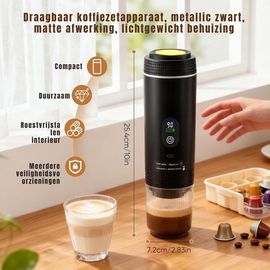 AHD® Draagbare Koffiemachine - Blender To Go - Draagbare Blender - Zwart- 9cm x 9cm x 27cm van Ahd — afbeelding 2