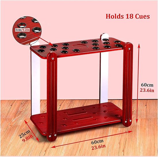 Biljart Keu Organizer - Pool Keu Houder - Biljart Keu Opslag - Grote Capaciteit - 18 Gaten - Houtkleur — afbeelding 5