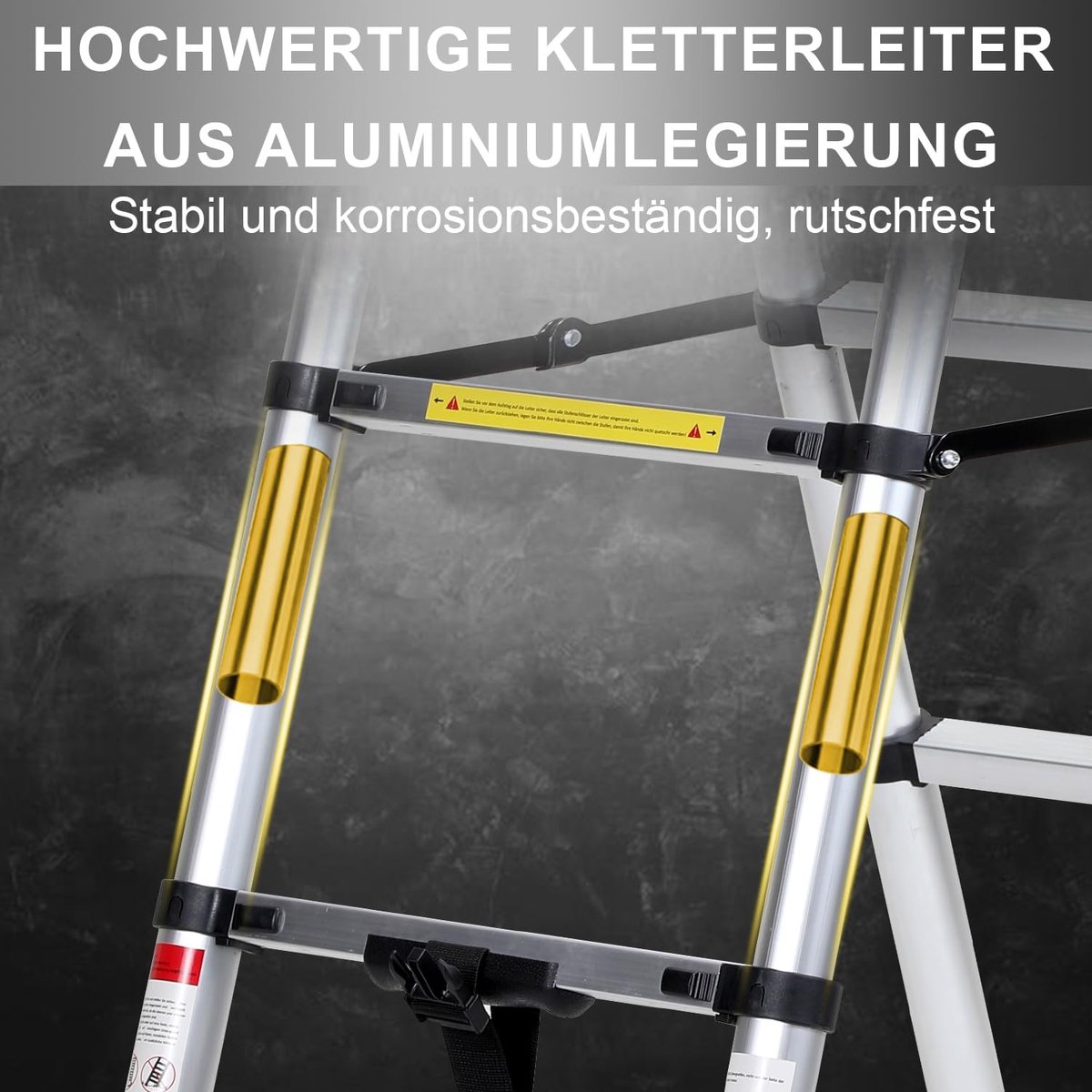 Eulenke Telescopische Ladder 1,4m+1,7m Aluminium Trapladder 4+5 Treden Draagbare Antislip Vouwladder, 150 kg Draagvermogen Staande Ladder, Aluminium Ladder voor Binnen, Buiten, Multifunctionele Ladder – foto 4