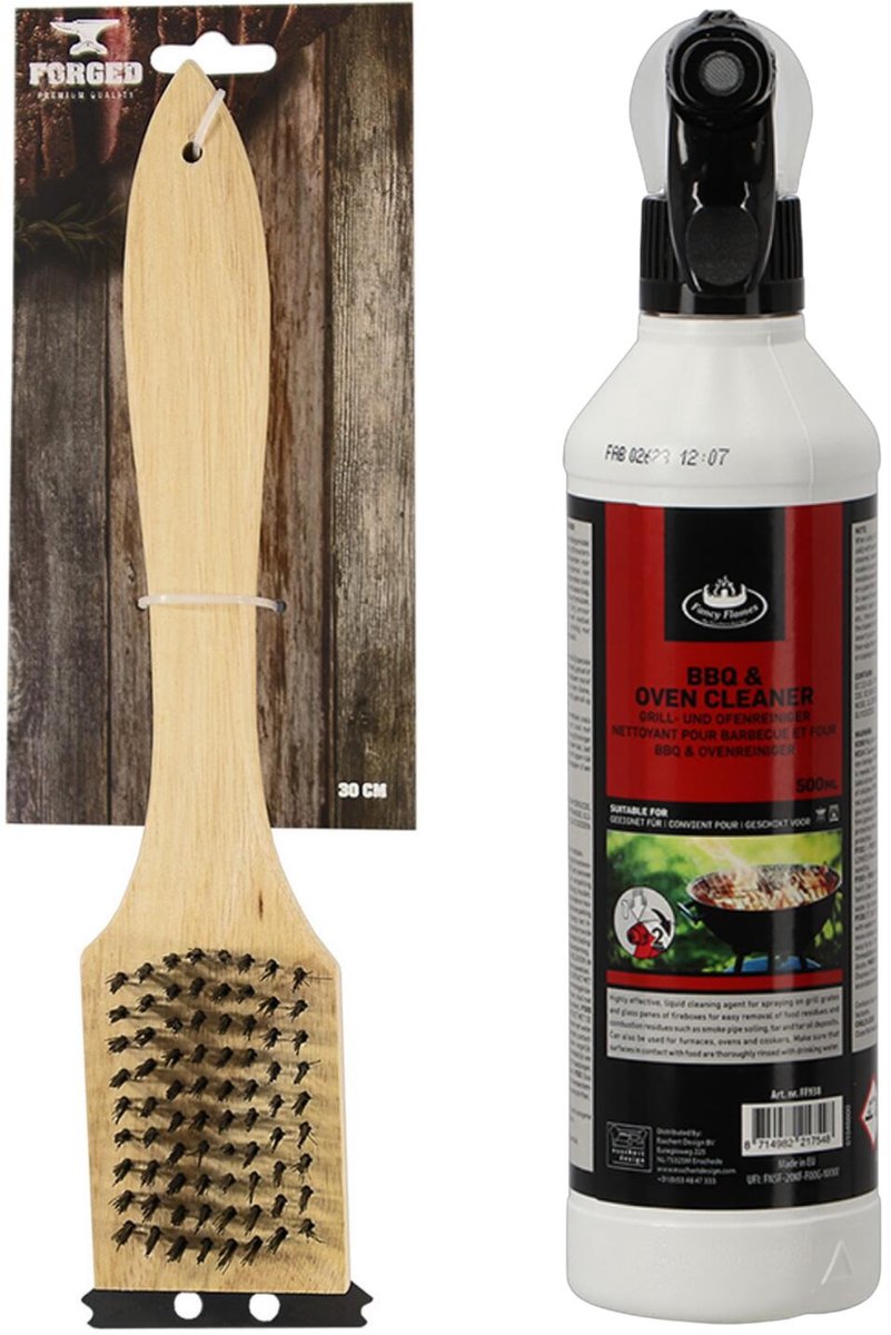 BBQ reinigingsset - barbecue schoonmaakborstel - reiniging spray