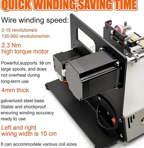 Automatische Wikkelmachine - Spoel Winder - Precisie Wikkelen - Instelbare Snelheid - 23 Nm Koppel - Grijs — afbeelding 5