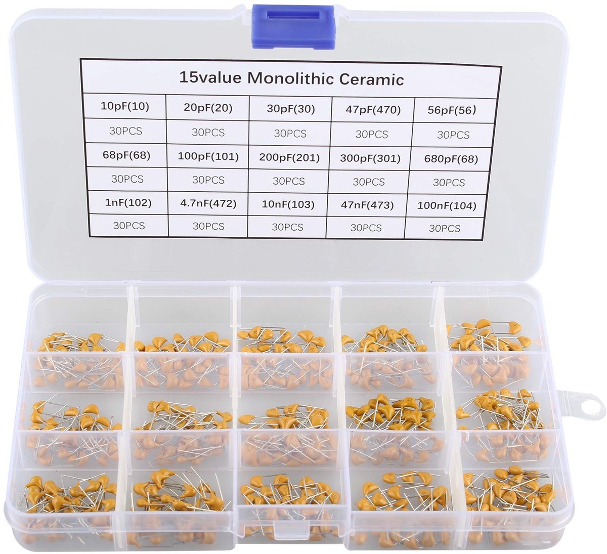 Dailygoods - Dailygoody - Keramische Condensator Set - Elektronica - 450-delige Assortiment Box - Voor Projecten - Diversen - Hoogwaardige Kwaliteit - Voor Ci