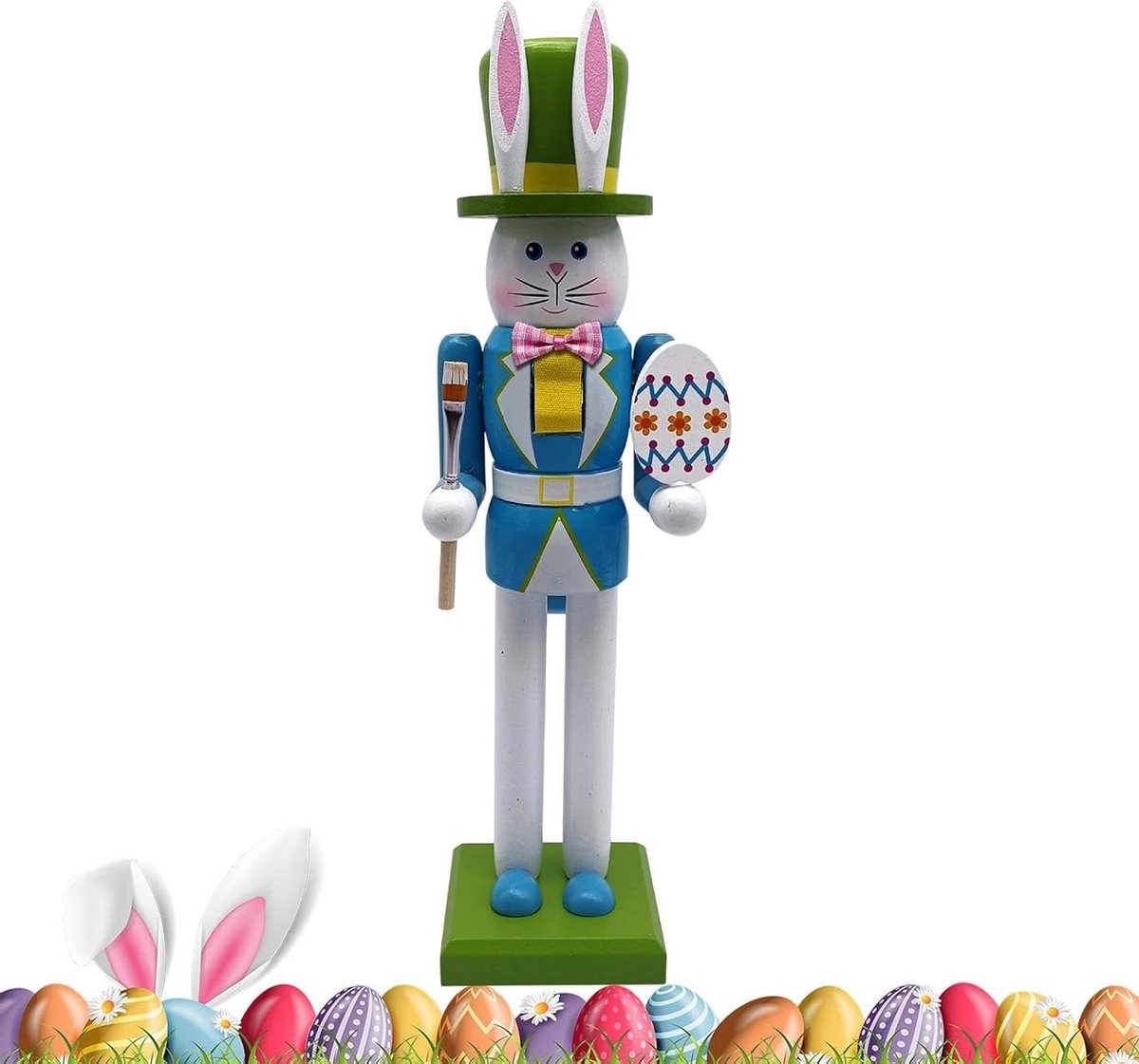Paas Notenkraker - Houten Figuur - Paasdecoratie - Stevig Hout - 30 cm - Blauw