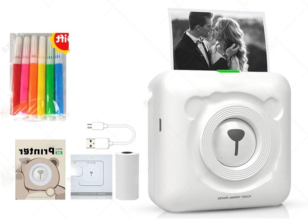 Thermische bonprinter - Mini printer - Aantekeningen maken - Draagbaar en lichtgewicht - 58 mm papierbreedte - Wit
