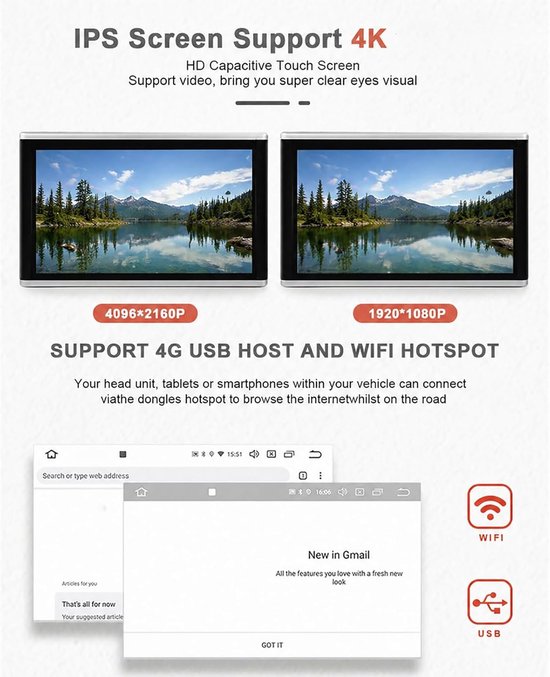 Hoofdsteun Video Speler - Achterbank Monitor - Reizen met kinderen - Android 9.0 Systeem - 9 Inch Scherm - Zwart — afbeelding 4