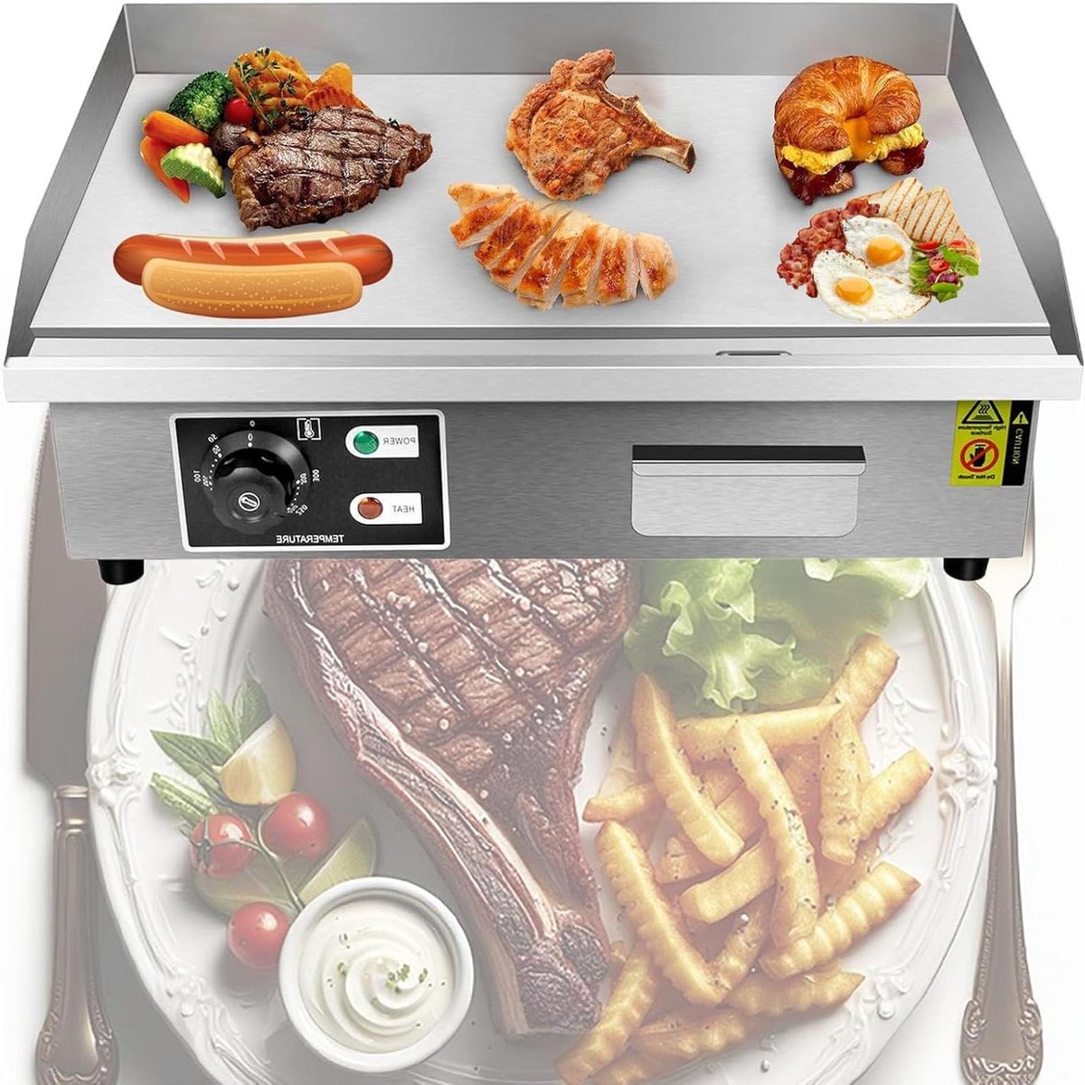 Elektrische Bakplaat - Plancha Grill - Professioneel Koken - Snelle Verwarming - 55 cm - Zilver