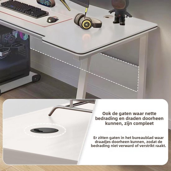Gaming Bureau - Computer Tafel - Thuiswerken Studeren - Robuuste Constructie - 120x60cm - Wit — afbeelding 5